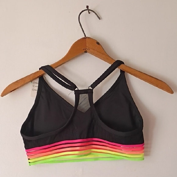 Victoria's Secret PINK black sports bra featuring a rainbow striped mesh small - Picture 3 of 4